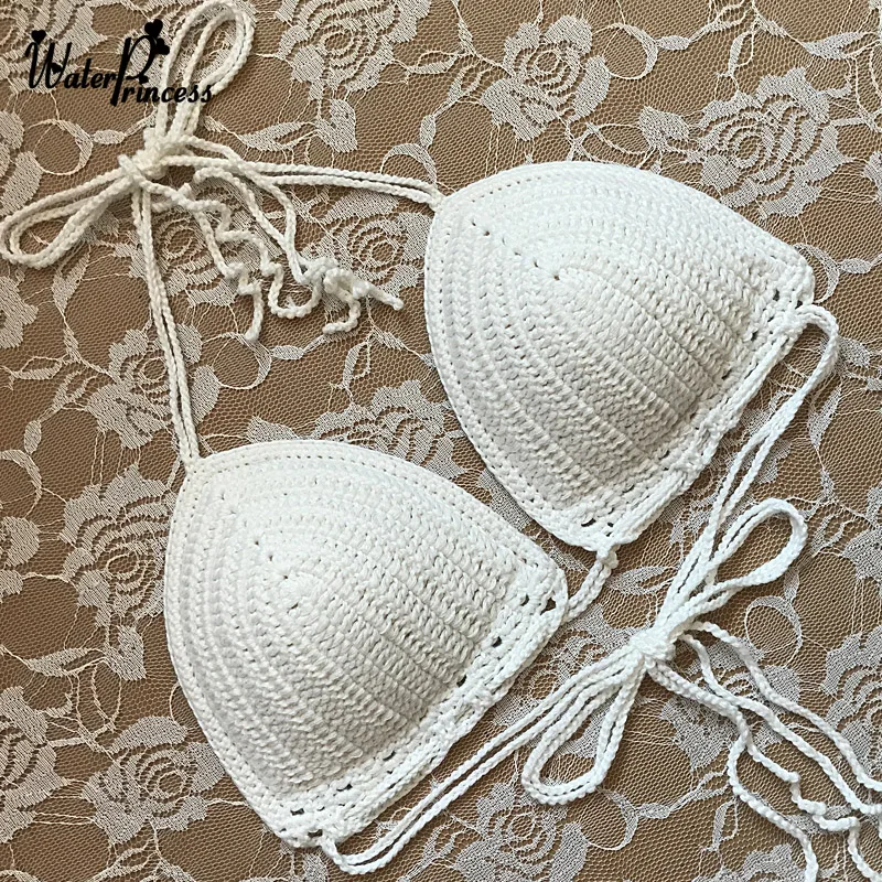 White Handmade Crochet Bikini Set Sexy Women Swimwear Bandage Female New 2025 Summer Swimsuit Bather Bathing Suit Biquinis Top