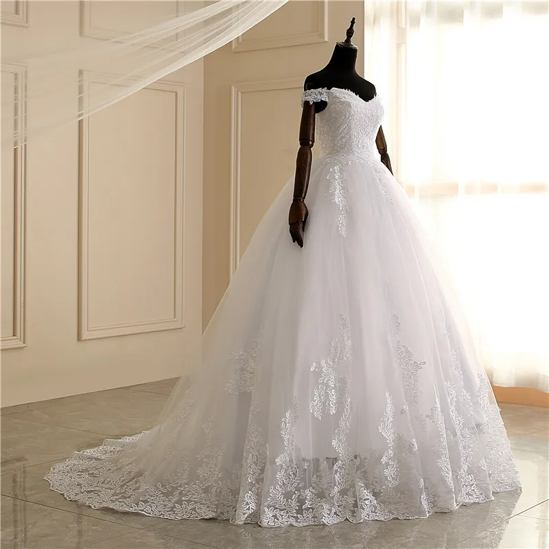 2023 Luxus schulter frei Ballkleid Spitze Brautkleider Schatz schiere zurück Prinzessin Illusion Applikation Brautkleider Casamento