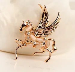 RED SNAKE Animal Jewelry Golden Pegasus Horse Brooch With White / Colorful Opals Brooches