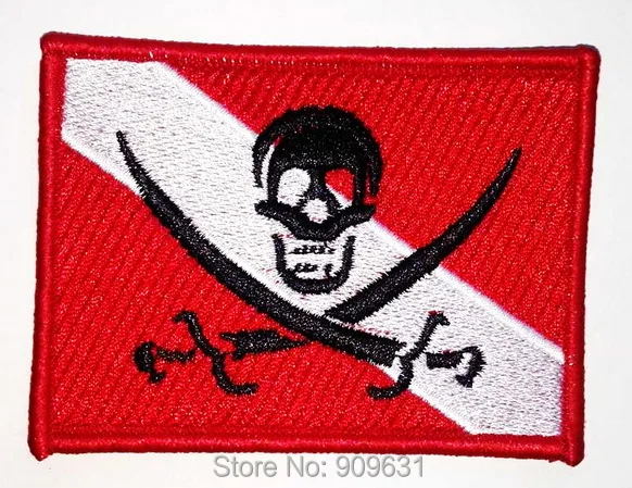 SCUBA DIVING PIRATE FLAG PATCH iron-on JOLLY ROGER embroidered DIVER DOWN SKULL