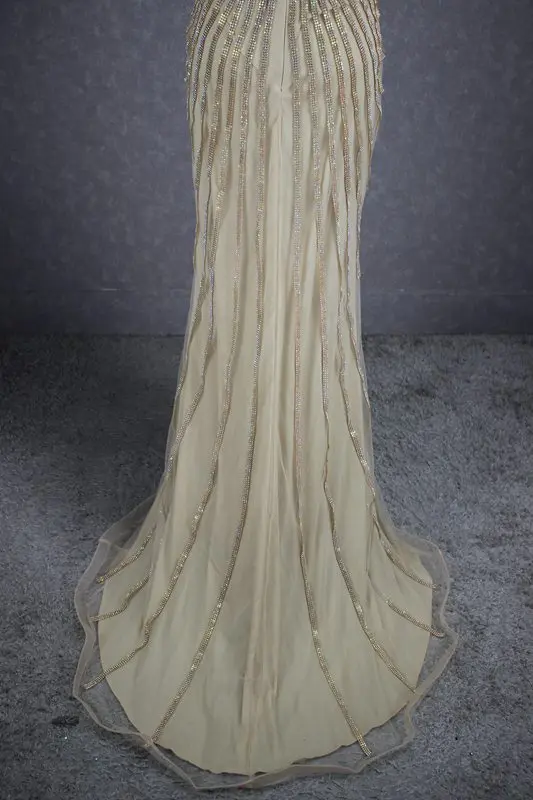 Robe de soirée luxueuse et longue, Champagne, sans manches, Sexy, avec perles, cristal, bal de promo, G092, 2019, 2019