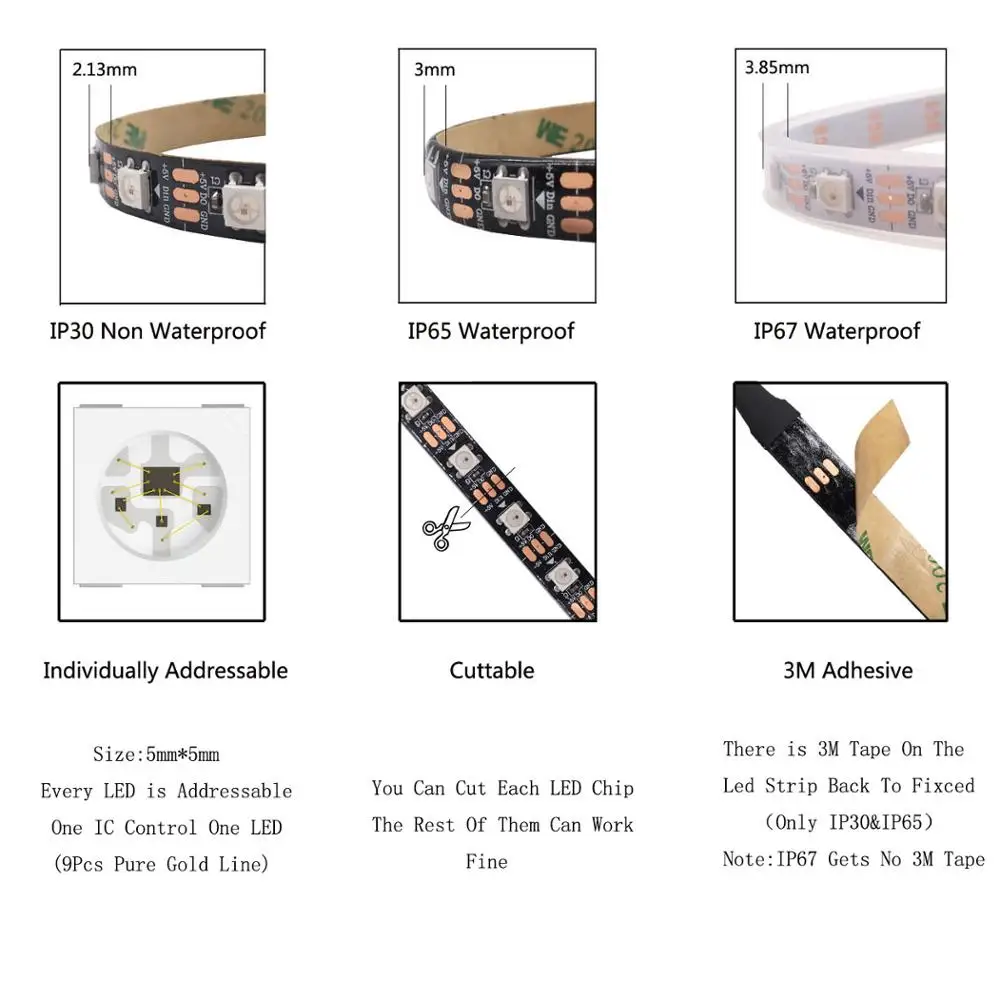 WS2812B WS2812 RGB Led Strip Light Tape T-1000S SD Card Pixels RGB Led Controller DC5V Led Transformer Kit 5m 10m 15m 20m