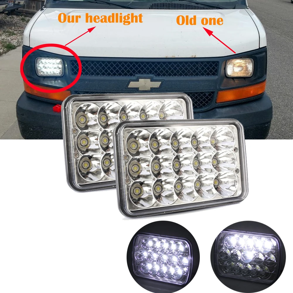 

2PC 45w Rectangle 7x6 5x7 Led Headlights Replacment 6052 6054 H5054 H6054 Led HeadlampHi/Low Led Sealed Beam H4 Plug