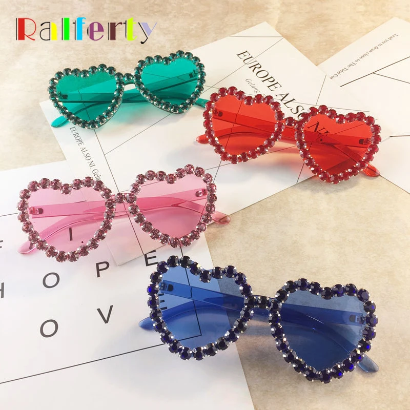 Ralferty Heart Shape Sunglasses Women Luxury Designer Crystal Handmade Sun Glasses UV400 Transparent Glasses Shades Oculos G1911