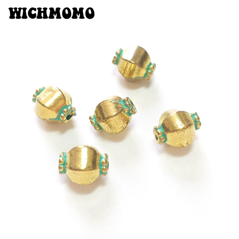 New Fashion 10pcs 8MM Retro Patina Plated Zinc Alloy Green Round Pumpkin Beads for DIY Bracelet Jewelry Accessories