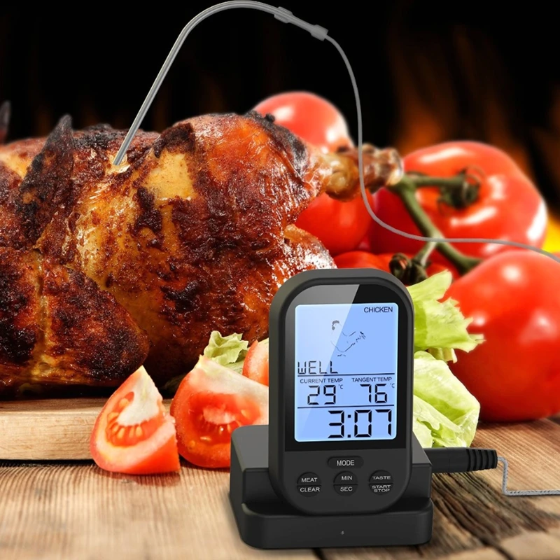 Black Wireless Digital LCD Display BBQ Thermometer Kitchen Barbecue Probe Meat Thermometer Cooking BBQ Temperature Meter Tools