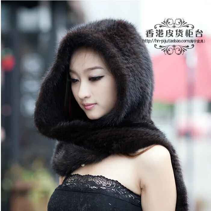 

Free shipping The new winter 2014 Ms mink hat scarf conjoined pure manual weaving fur fur scarf hat in winter to keep warm