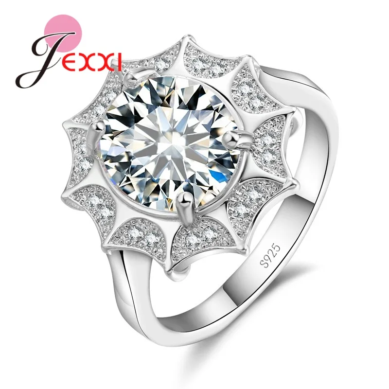 New Trendy Luxury Elegance Sunflower Colorful Ring 925 Crystel Sterling Silver Needle Ring Best Gift For Women