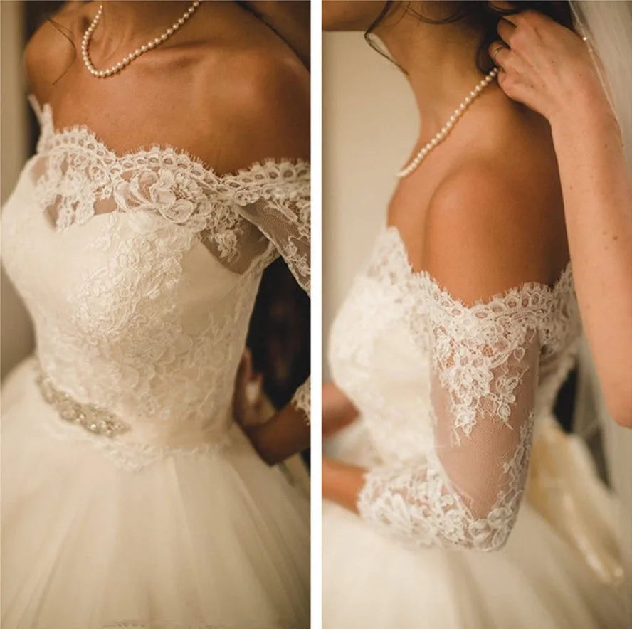 Nuove giacche da sposa Boleros da sposa in pizzo fatte a mano Top 3/4 maniche bianche avorio con spalle scoperte mantelle da donna