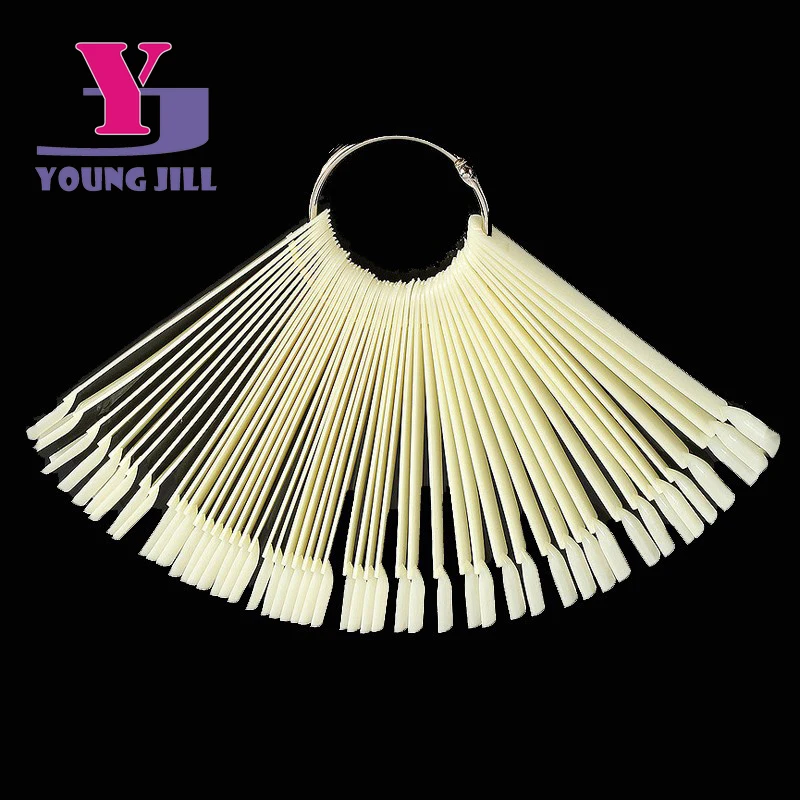 50PCS x 5 Sets Natural Fan-shaped Fake Nail Art Tips Polish UV Gel Stickers Decorations Display Sticks Manicure Sets Tools - 图片 2