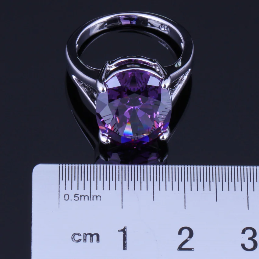 Ravishing Pigeon Egg Purple Cubic Zirconia Silver Plated Ring V0072