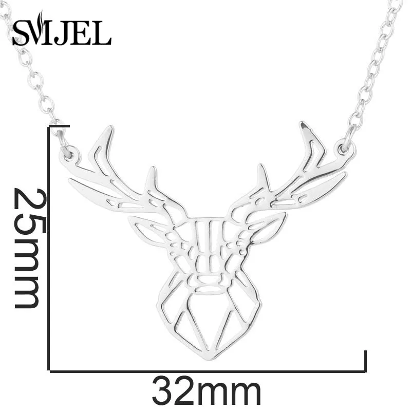 SMJEL Vintage Animal Deer Necklaces Origami Deer Antler Pendant Animal Mujer Necklace&Pendants Party Christmas Accessories