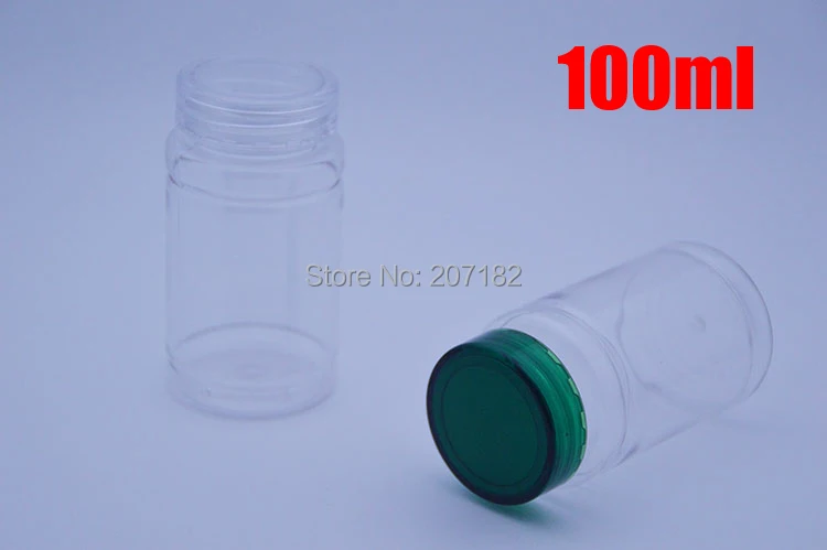 

100pcs 100ml Transparent PET Medicine Bottles,Capsules/Pills/Powder/Vitamin Plastic Bottles with PS Clear & Green Caps