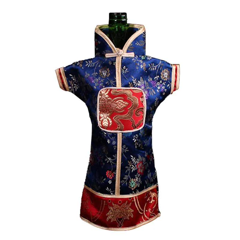 10pcs Vintage Chinese Dress Wine Bottle Covers Bags fit 750ml Table Decoration Christmas Wedding  Silk Brocade Pouches