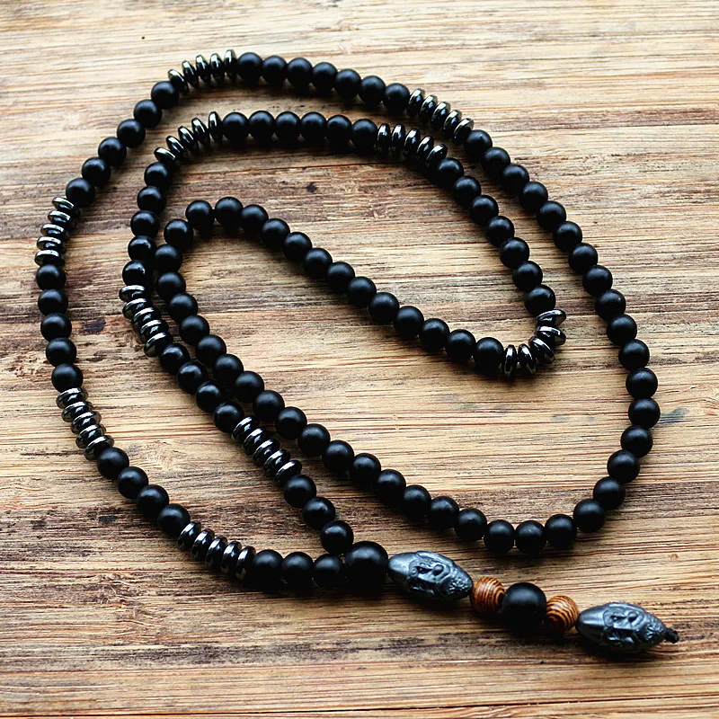 New Design Black Men\'s Hematite Carving Bead Necklace Fashion Jewelry