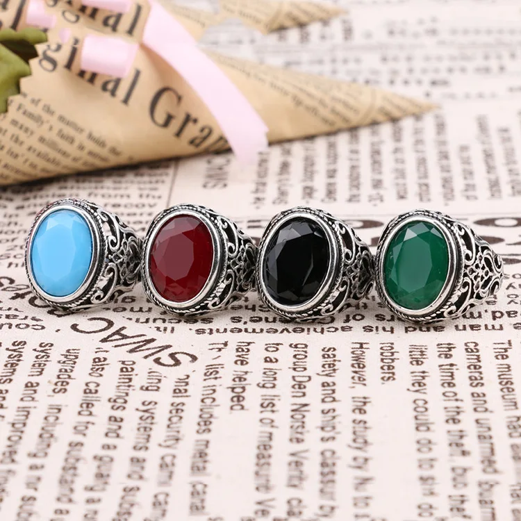 Best Price New Fashion Rings for Men Stone Antique Silver Color Plating Ring for Party Vintage Rings Jewelry 31057