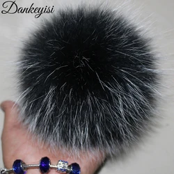 Fluffy Real Fox Fur Pompoms with Button 13-15cm DIY Fox Fur Pom Poms Balls Natural Fur Pompon For Scarves Hats Bags  Accessories