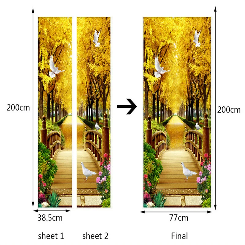 Foto Wallpaper 3D Hutan Emas Lanskap Alam Mural PVC Perekat Stiker Dinding Ruang Tamu Tahan Air 3D Stiker Pintu