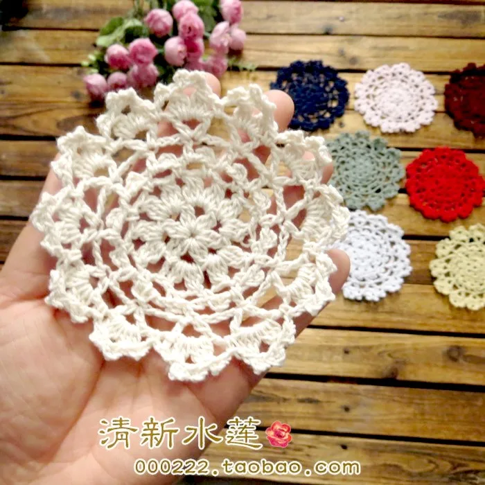 free shipping french style handmade 6 pic/lot crochet coasters zakka accessories cotton flower  for wedding decor cup pads mats