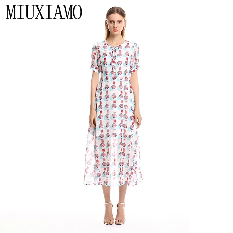 

MIUXIMAO 2023 Spring Summer Elegant Dress Newest Fashion Sleeveless beach Dress Print Ankle-Length Long Dress Women vestido