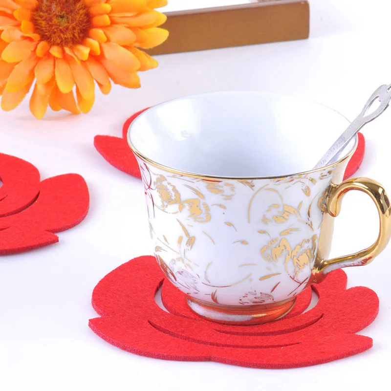 

5PCS Kitchen Supplies Rose Felt Irregularities Tea Mat Bowl Pad Anti-Hot Insulation Pads Plates Pad Home Decoration