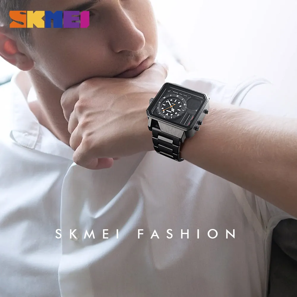 SKMEI Stainless Steel Strap Watches Men Digital Electronic Watch Day Date Display Personality Alarm Watchs Relogio Masculino