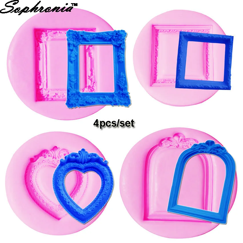 Heart Classical Vintage Mirror Frame Silicone Kitchen Molds for Handicrafts Fondant Sweets Cookie Baking Supplies Table Decorati