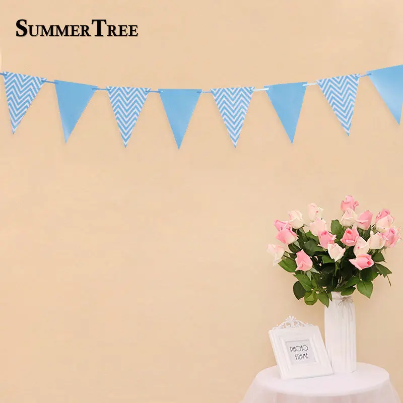 3 Meter 12 Flag Gold/Silver/Pink/Blue Paper Board Garland Banner For Baby Boy Shower Birthday Kids Room Decoration Party Favors