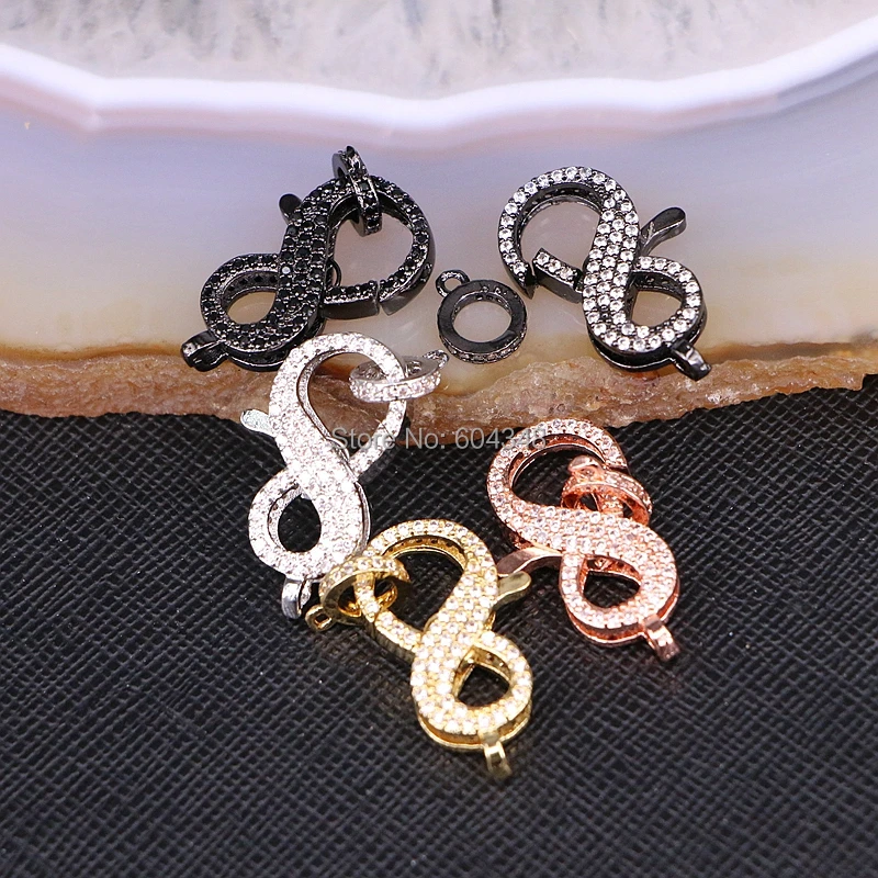 10PCS ZYZ180-9234 Copper Micro Pave CZ Rhinestone Infinity Clasps For DIY Necklace Bracelet Jewelry Accessories, 12 * 24 mm