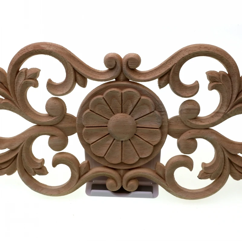 RUNBAZEF Exquisite Classic Rubber Wood Carved Applique Retro Door Heart Shaped Long Flower Figurine Miniature Ornaments
