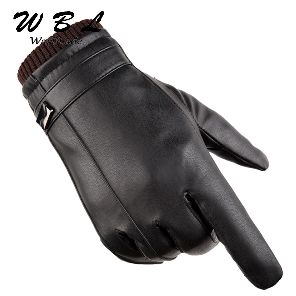 WarBLade  2022 High Quality Men\'s Luxurious PU Leather Winter Driving Warm Gloves Cashmere Tactical Gloves Black Drop Shipping