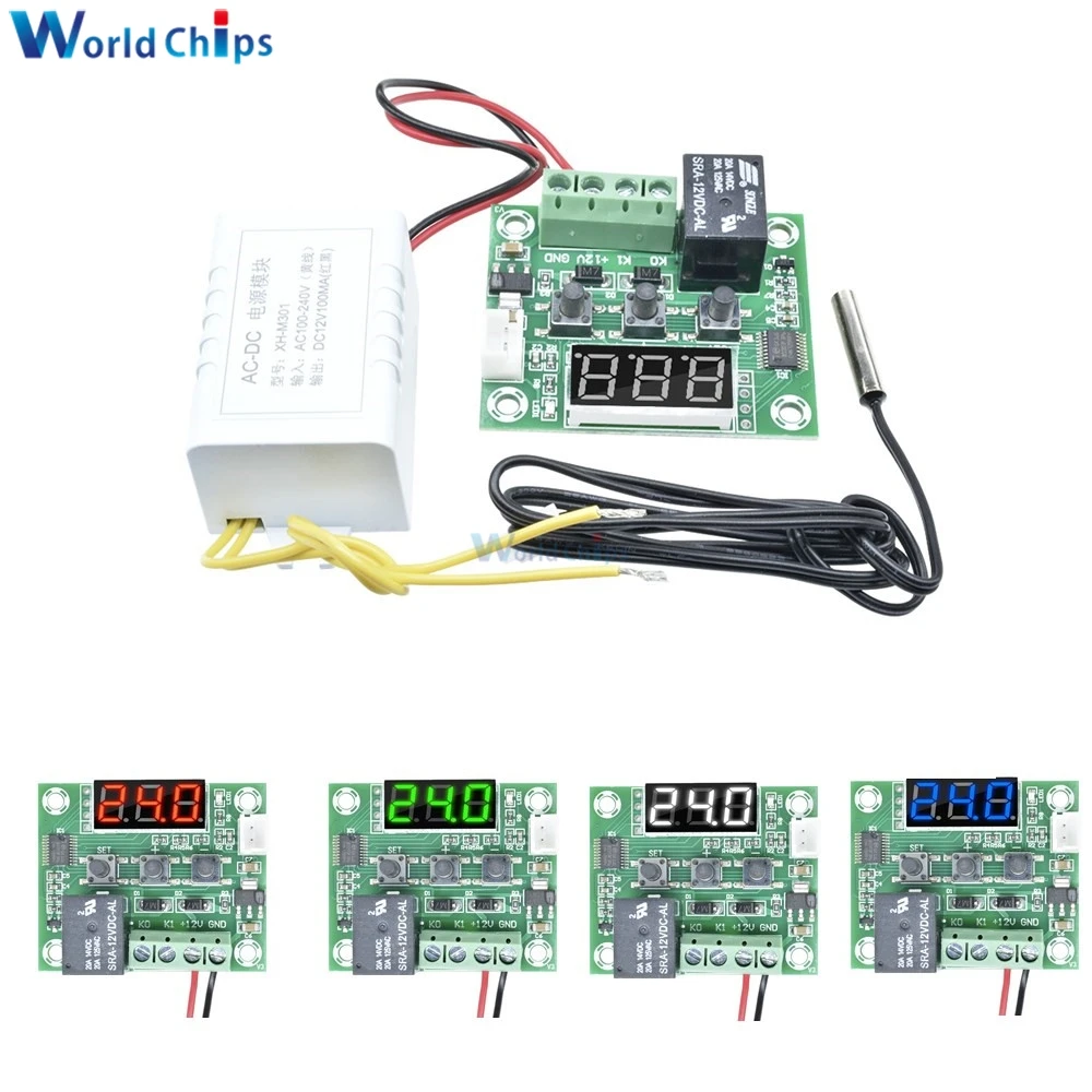 W1209 AC 110V-220V Digital LED Thermostat Temperature Control Switch Thermometer Module Board NTC Waterproof Sensor Probe Wire