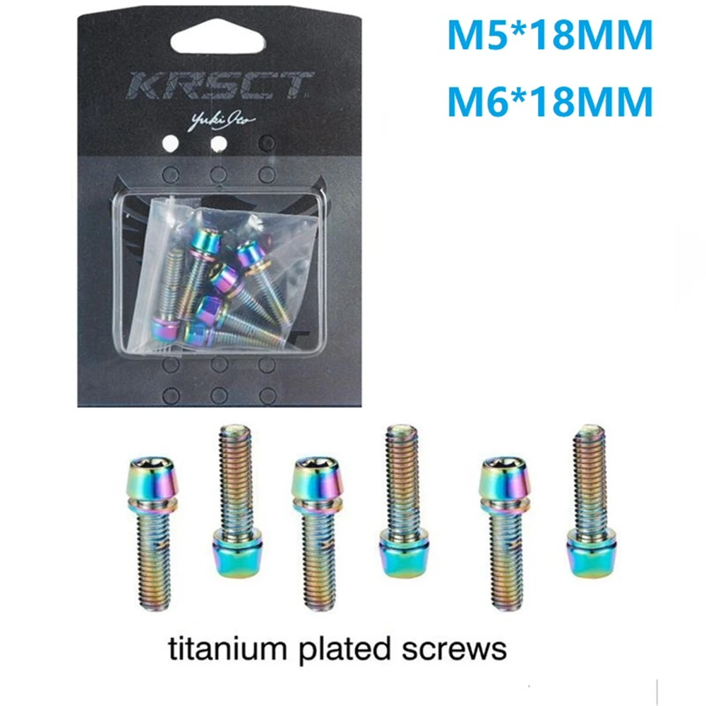 M5/M6*18mmTitanium Plated Bolt Screw For Mountain Road Bicycle Handlebar&Stem Screws 304 Stainless Steel Screw 6pcs/lot