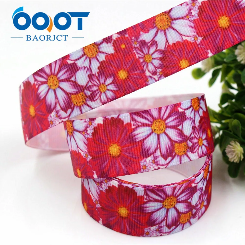 OOOT BAORJCT 1712088 22 mm 10 yard Flower Ribbons Thermal transfer Printed grosgrain Wedding Accessories DIY handmade material