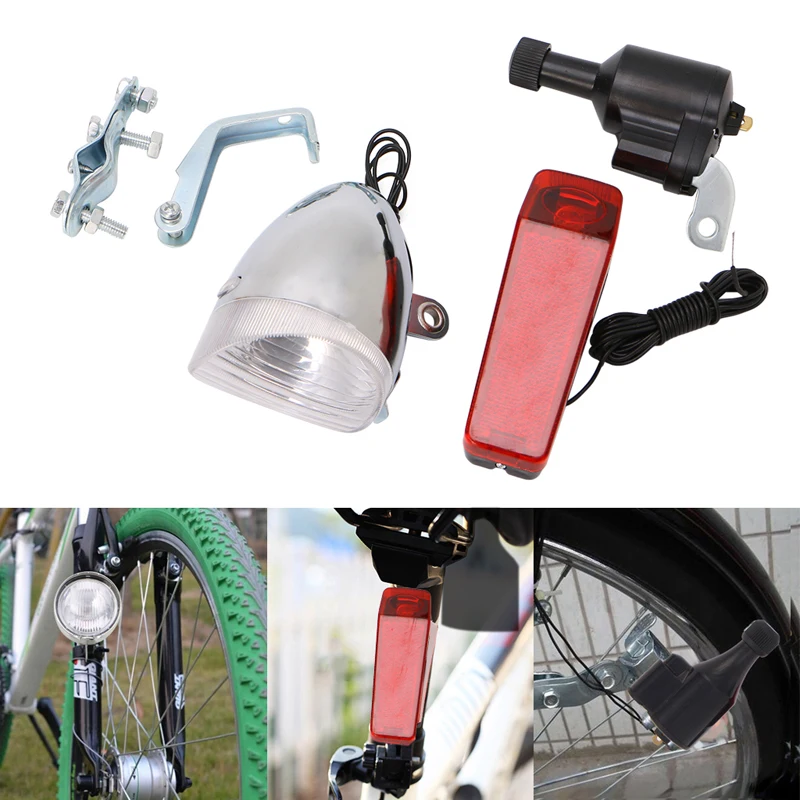 QILEJVS  Motorized Bike Bicycle Friction Dynamo Generator Head Tail Light With Acessories no need Batteries