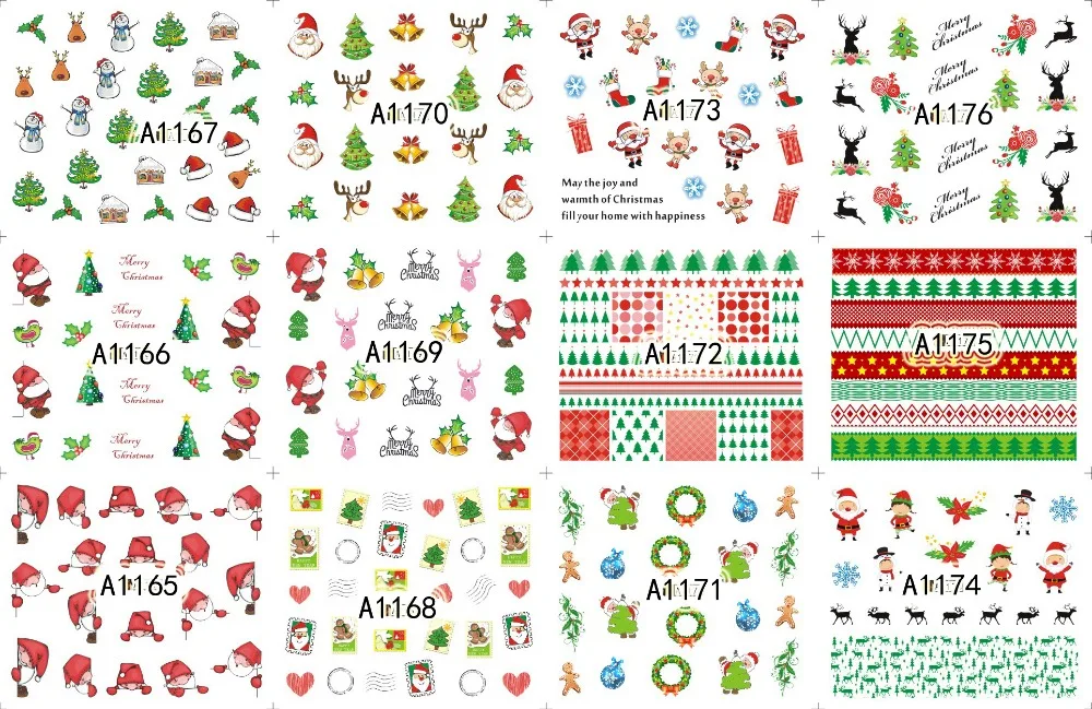 60 Sheets Mixed Designs Christmas Water Transfer Nail Art Decorations Stickers Decals Winter Style Nails Supplies Tool 1129-1188