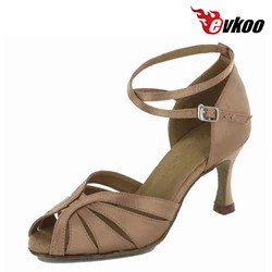 Evkoodance dostosowane damskie buty do tańca latynoskiego 7.3cm obcas czarna Khaki satyna z brokatem w nowym stylu buty do tańca salsy Evkoo-278