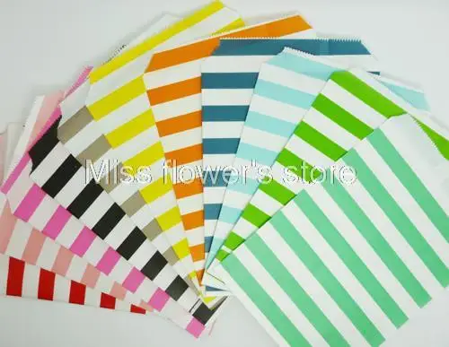 25 PCS Horizontal Stripes Pattern Treat Craft Bags Favor Food Paper Bags Party Wedding Birthday Decoration Color 1-11