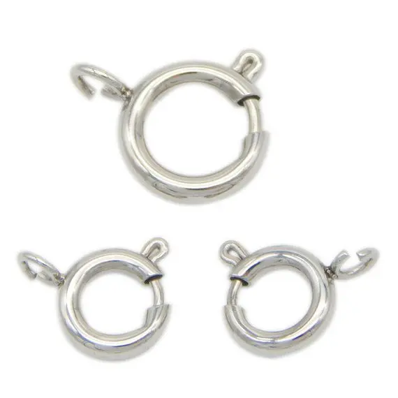 Wholesale 10pcs/lot Genuine 925 Solid Sterling Silver Findings Spring Ring Clasps Round Connector 8 9 10 12 mm