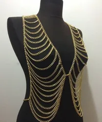 New Style B619 Women Fashion Gold Colour Chains Sexy Layers Longer Full Clothing Body Chains Jewelry 3 Colors