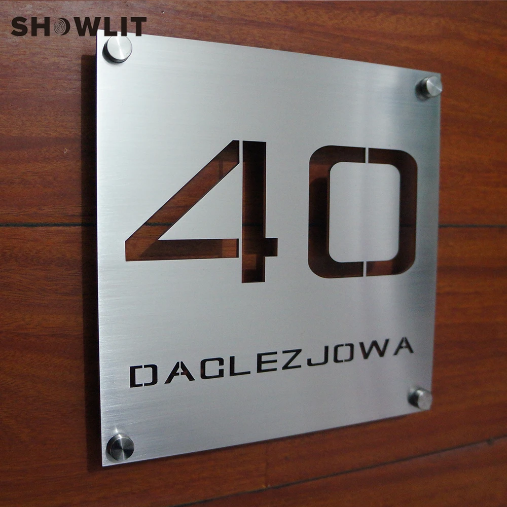 Brushed Finish Outside Digital Door Signs Stainless Steel 304 Grade Weatherproof House Signs Laser Cutting Door Signs Custom