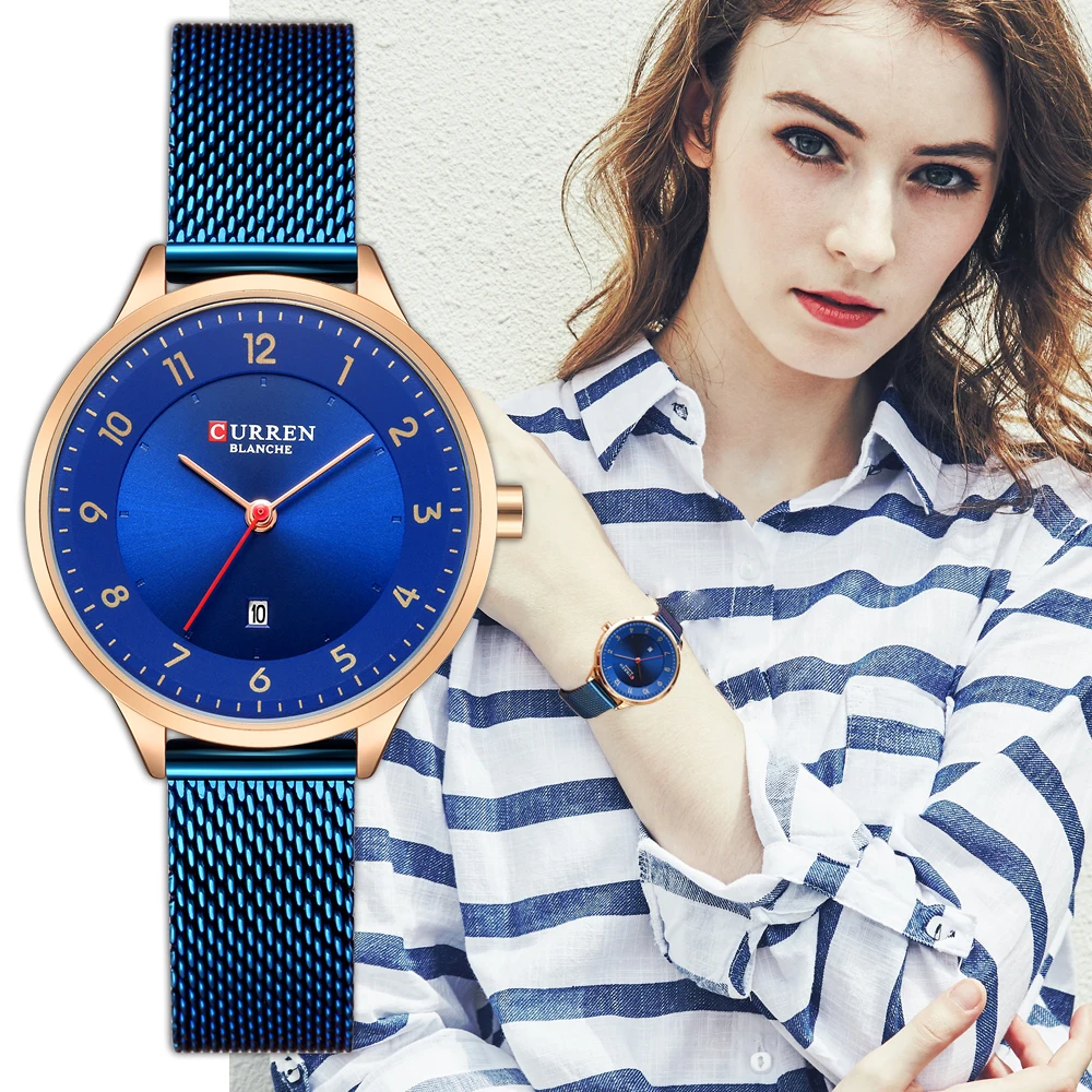 CURREN Watch Women Fashion Blue Quartz Women\'s Bracelet Watches Luxury Casual Waterproof Wristwatch Female Clock Gift for Wife