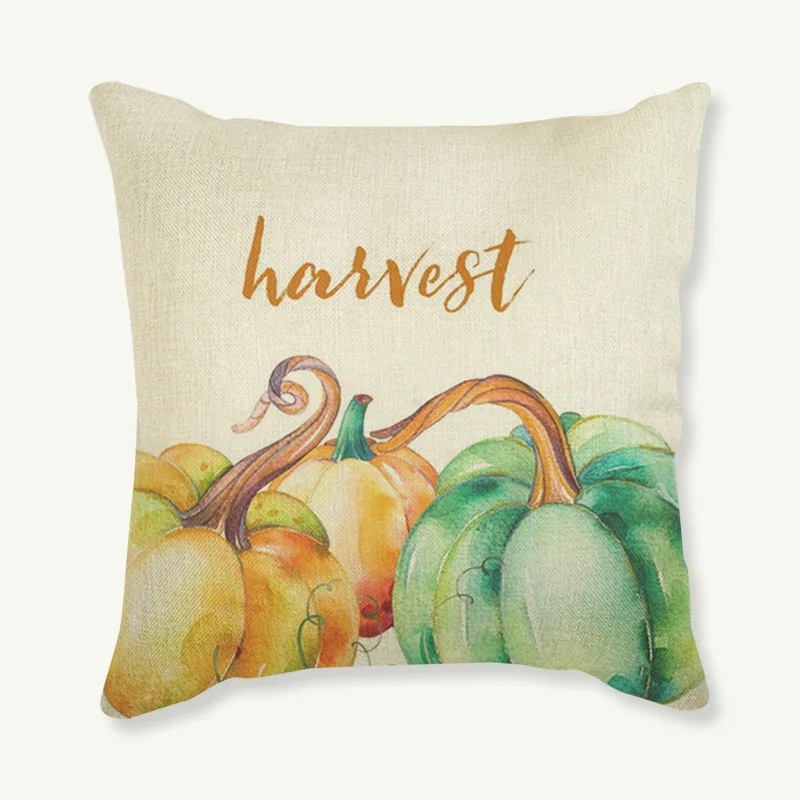 Happy Fall Thanksgiving Cushion Cover Farm Water Color Pumpkin Print Happy Autumn Party Sofa Decoration Pillow Case