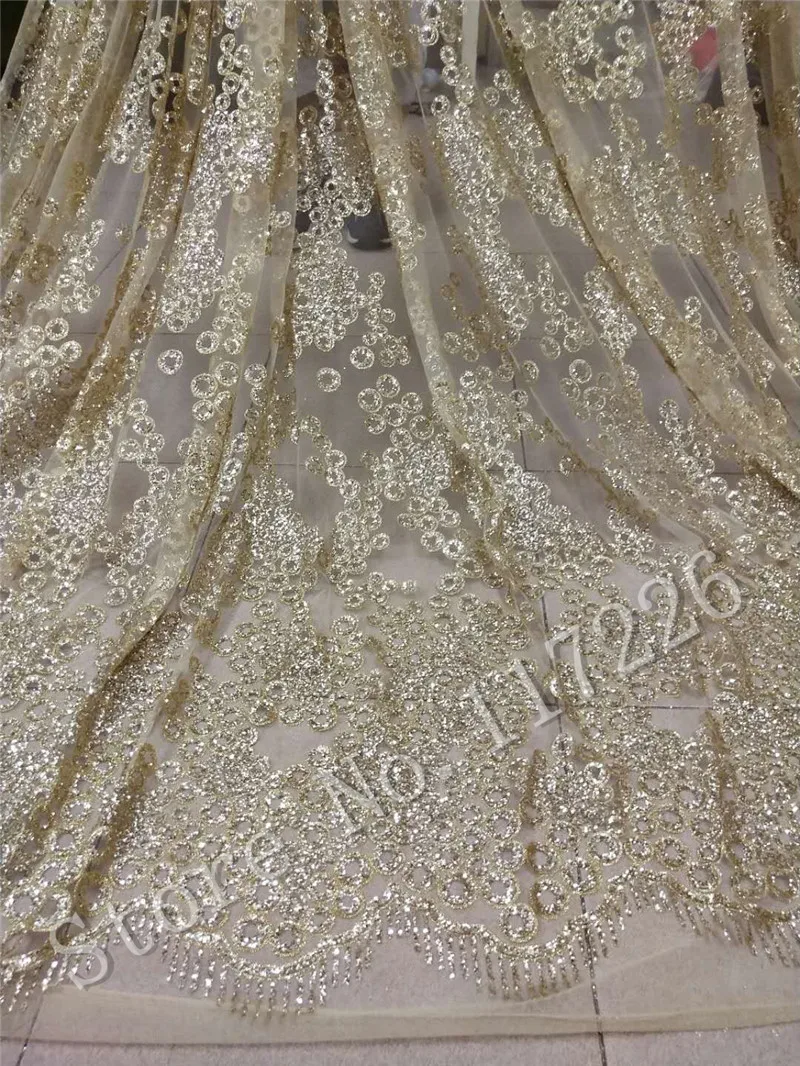 

Nice looking gold glued glitter lace fabric JRB-92809 glued glitter sequins French tulle lace fabric for partyor wedding gown