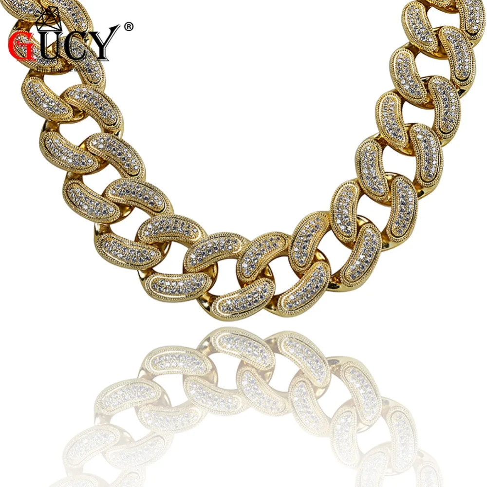 

GUCY Hip Hop Heavy Necklace Micro Paved CZ Stones 28mm Width Cuban Chain Necklaces 70cm Length