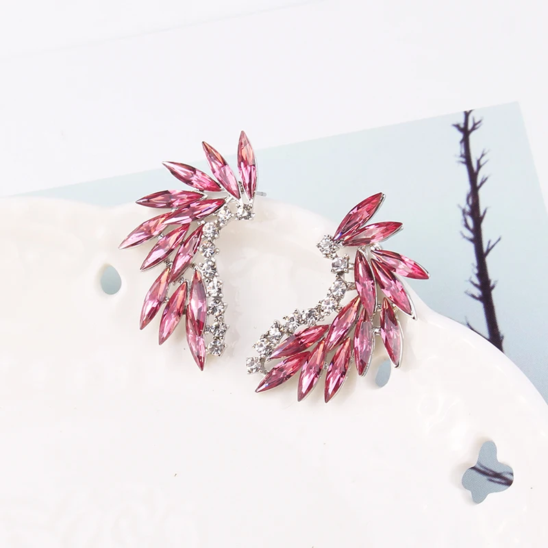Mitoky Shining Rhinestone Wings Stud Earrings Acrylic Crystal Stone Women Piercing Earrings Trendy Wedding Jewelry Christmas Gif