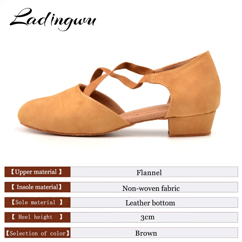 Ladingwu Low-heeled Dance Shoes Women's Latin Dance Shoes Soft Bottom Ballroom Dancing Shoes Woman Training shoes Girls Heel 3cm