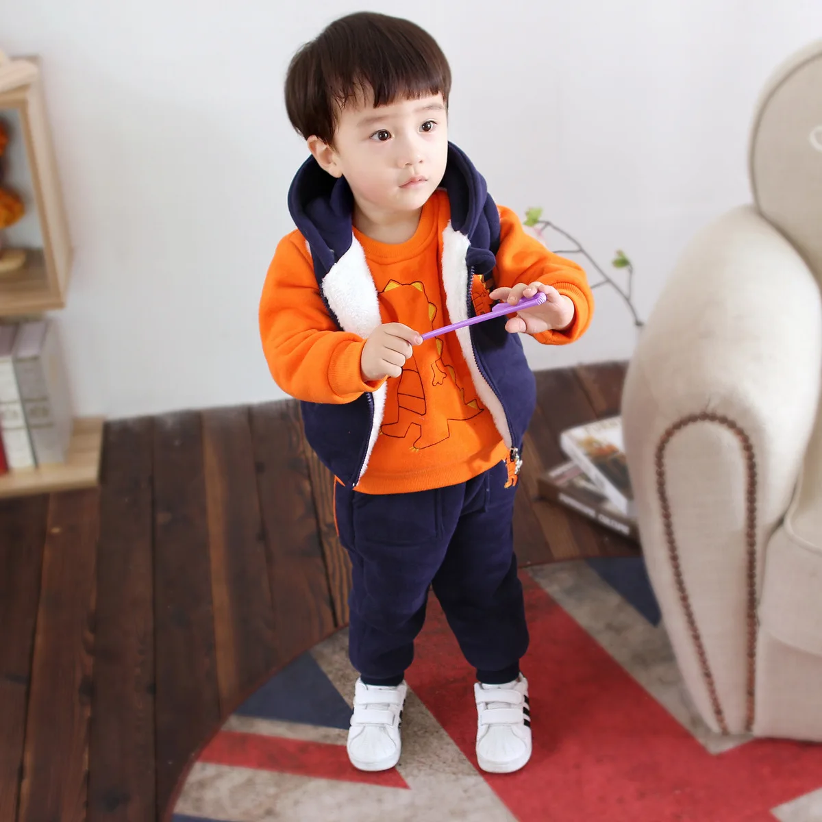 winter boys girls 3 pieces sets Small children wear sportswear +Cotton pants+Cotton vest baby Cashmere thickening clothes