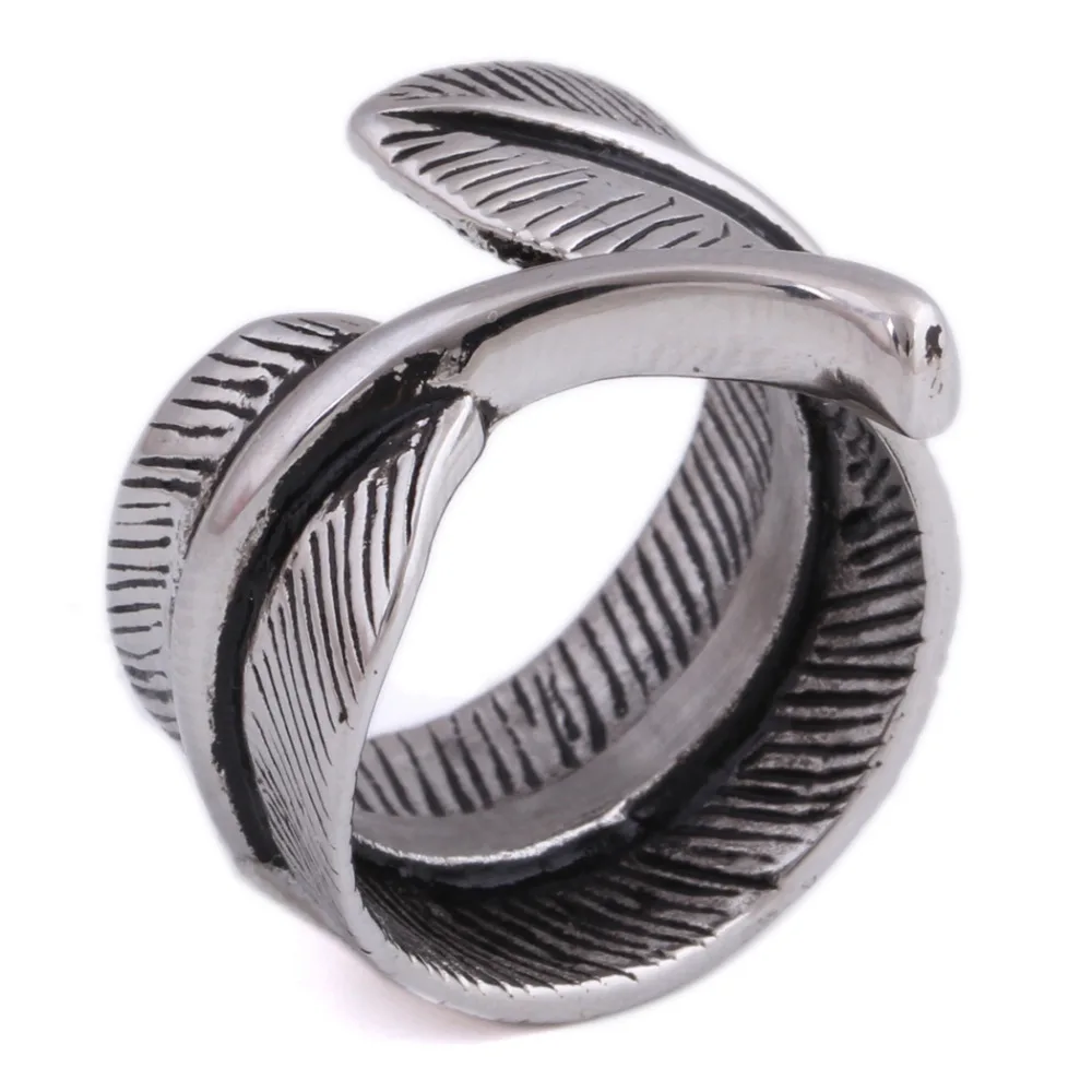 Fallen Leaf Rings Mens Boys 316L Stainless Steel Cool Punk Gothic Rings for Man