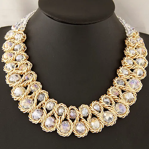 Kymyad Bijoux Femme Trendy Chunky Statement Necklace Women Double Line Crystal Beads Necklaces & Pendants Maxi Necklace